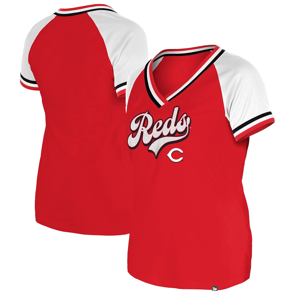 Women's New Era Red Cincinnati Reds Gameday Raglan V-Neck T-Shirt