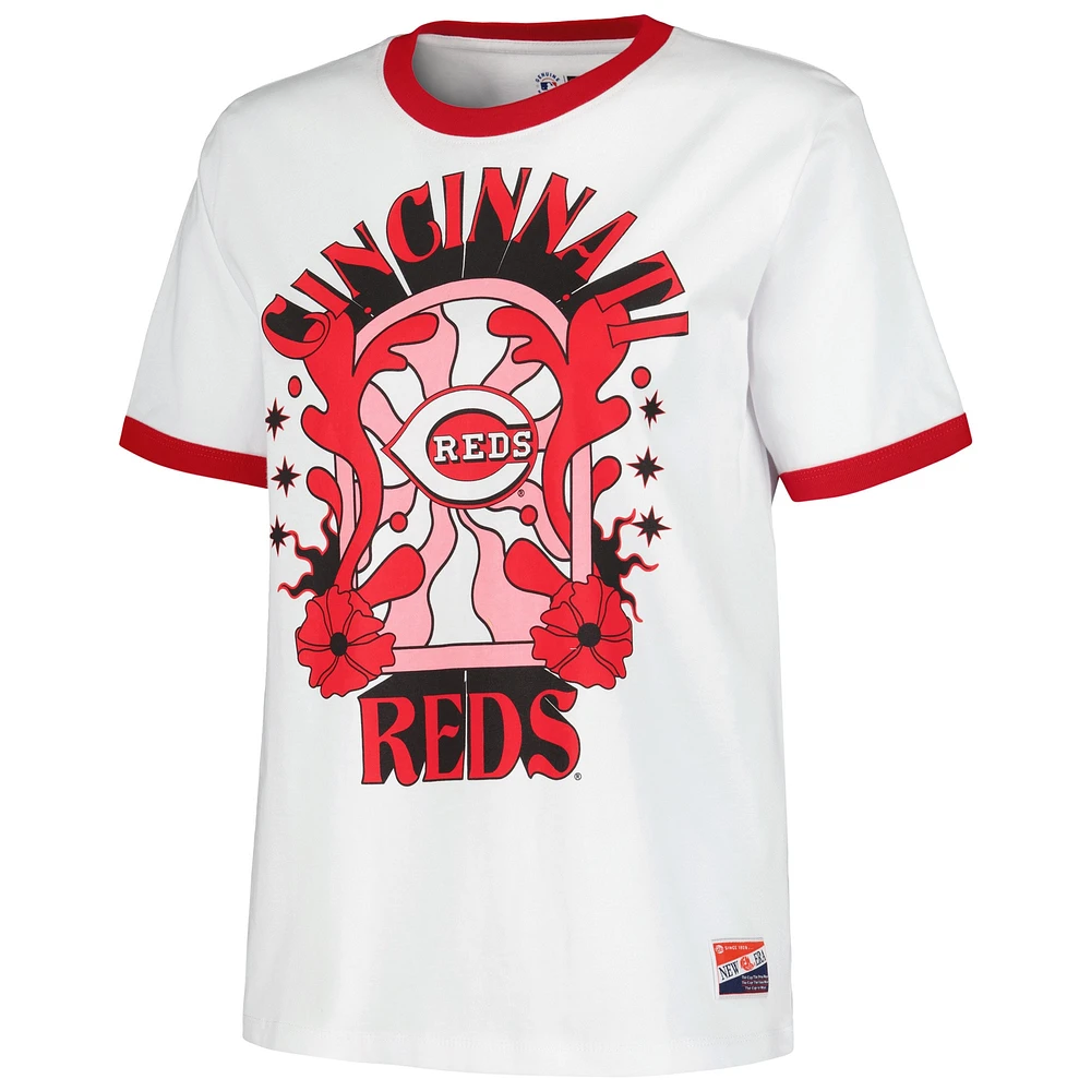 T-shirt surdimensionné Ringer New Era blanc Cincinnati Reds pour femme