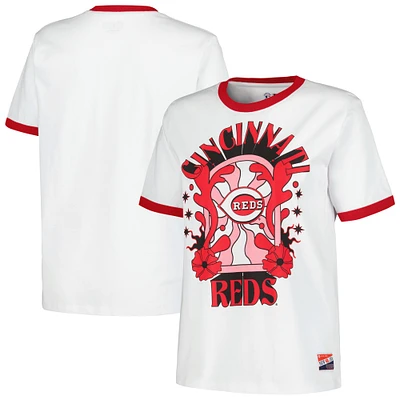 T-shirt surdimensionné Ringer New Era blanc Cincinnati Reds pour femme