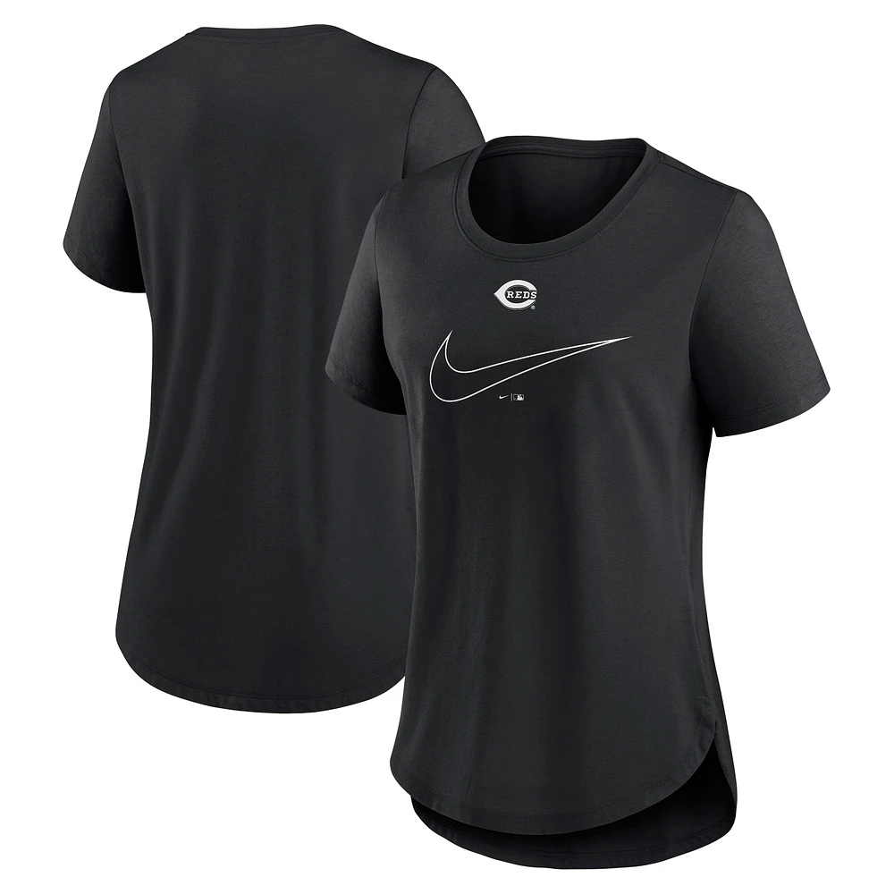 T-shirt à col rond Nike noir Cincinnati Reds Big Swoosh Tri-Blend pour femme