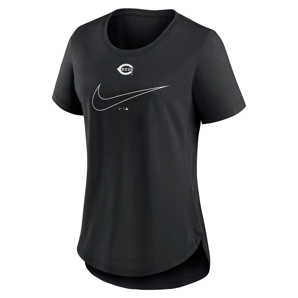 T-shirt à col rond Nike noir Cincinnati Reds Big Swoosh Tri-Blend pour femme