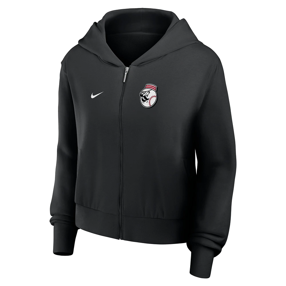 Women's Nike Black Cincinnati Reds Cropped Chill Full-Zip Hoodie