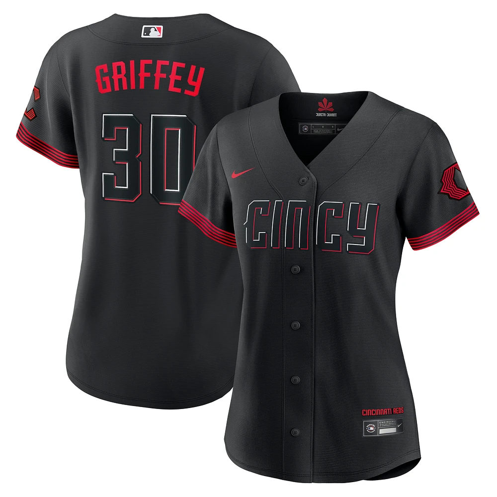 Maillot de joueur réplique Nike Ken Griffey Jr. des Cincinnati Reds City Connect pour femme, noir