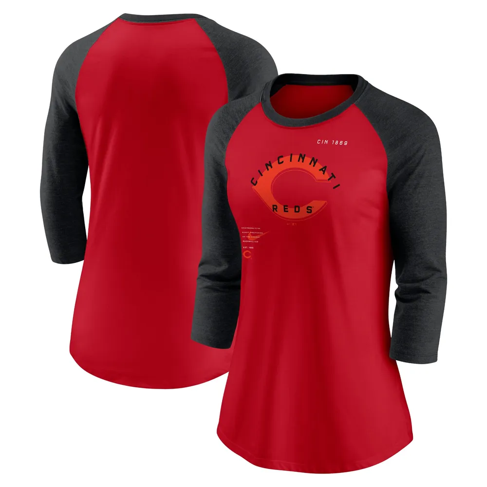 Lids Cincinnati Reds Nike Women's Next Up Tri-Blend Raglan 3/4-Sleeve T- Shirt - Red/Black