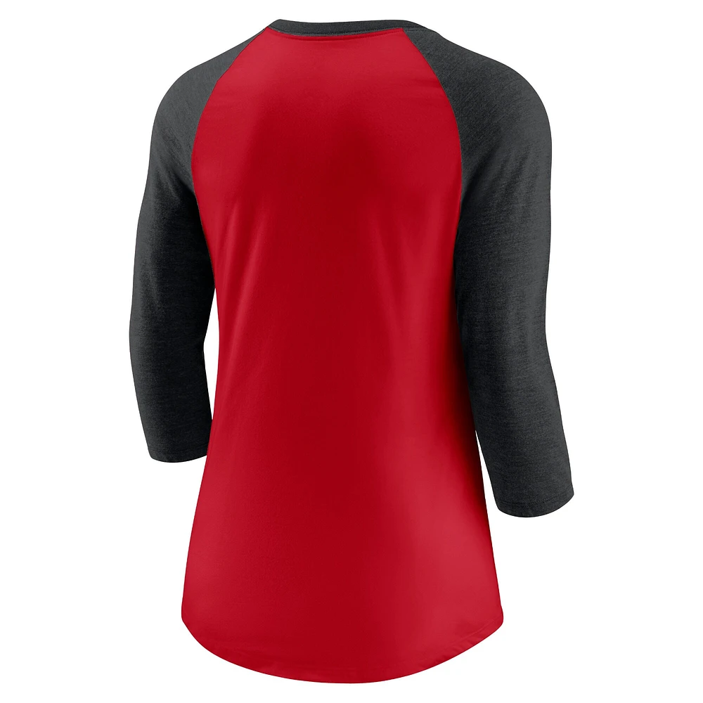 Women's Nike Red/Black Cincinnati Reds Next Up Tri-Blend Raglan 3/4-Sleeve T-Shirt