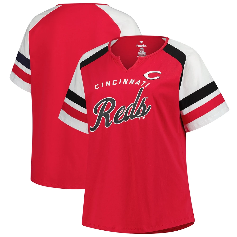 Women's Profile Red Cincinnati Reds Plus Sized Arched Notch Neck T-Shirt