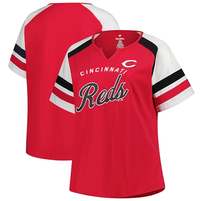Women's Profile  Red Cincinnati Reds Plus Sized Arched Notch Neck T-Shirt