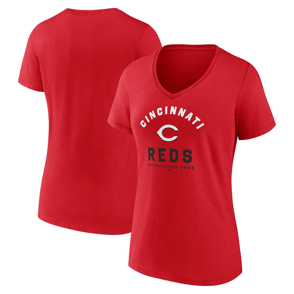 Women's Red Cincinnati Reds Unrivaled V-Neck T-Shirt