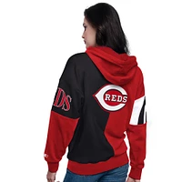 Women's Starter Red/Black Cincinnati Reds Curve Ball Full Zip Hoodie Sweatshirt
