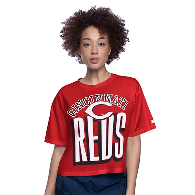 T-shirt court et boxy rouge Cincinnati Reds pour femme, motif Starter, Play the Ball