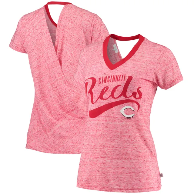 Women's Cincinnati Reds Touch Red Hail Mary Back Wrap Space-Dye V-Neck T- Shirt