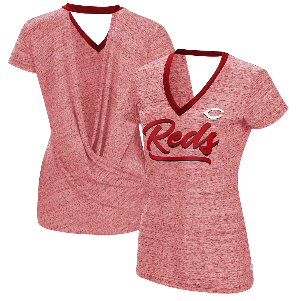 T-shirt à col en V pour femme Touch Red Cincinnati Reds Halftime Back Wrap Top