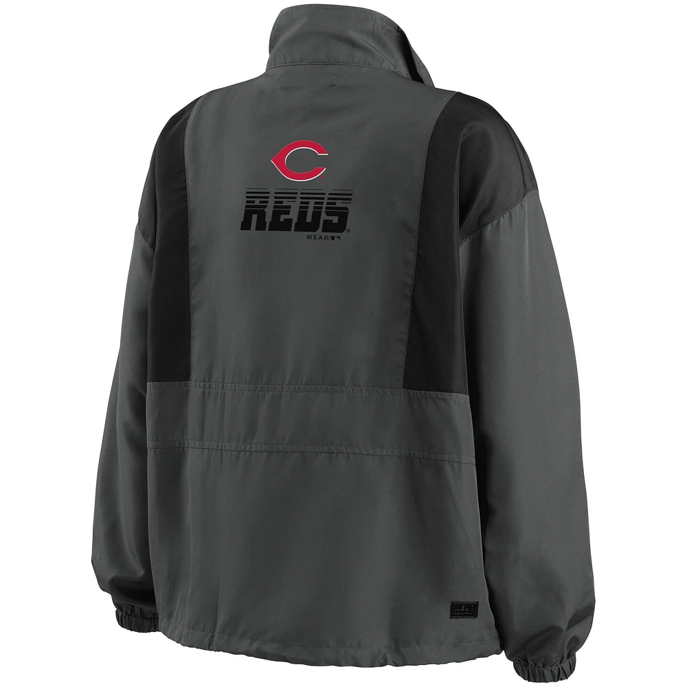 Women's WEAR by Erin Andrews Charcoal Cincinnati Reds Packable Half-Zip Jacket