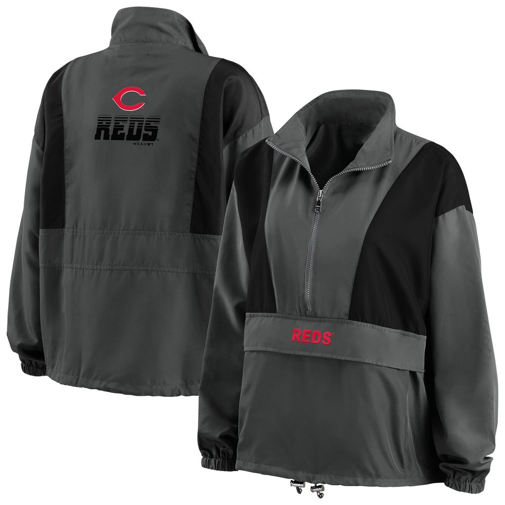 Women's WEAR by Erin Andrews Charcoal Cincinnati Reds Packable Half-Zip Jacket