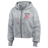 Women's WEAR by Erin Andrews  Heather Gray Cincinnati Reds Speckled Fleece Cropped Full-Zip Hoodie