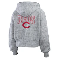 Women's WEAR by Erin Andrews  Heather Gray Cincinnati Reds Speckled Fleece Cropped Full-Zip Hoodie