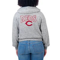 Women's WEAR by Erin Andrews  Heather Gray Cincinnati Reds Speckled Fleece Cropped Full-Zip Hoodie