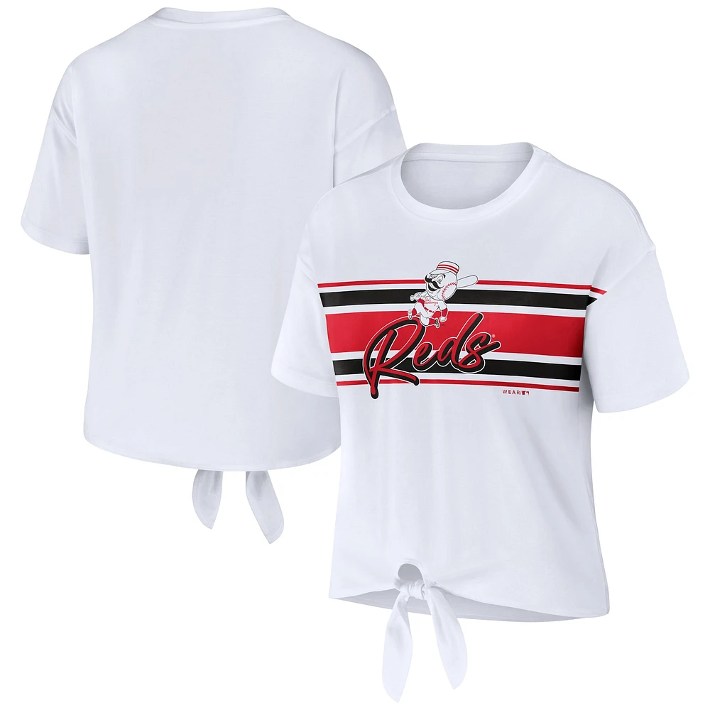 Women's WEAR by Erin Andrews White Cincinnati Reds Tie-Front T-Shirt