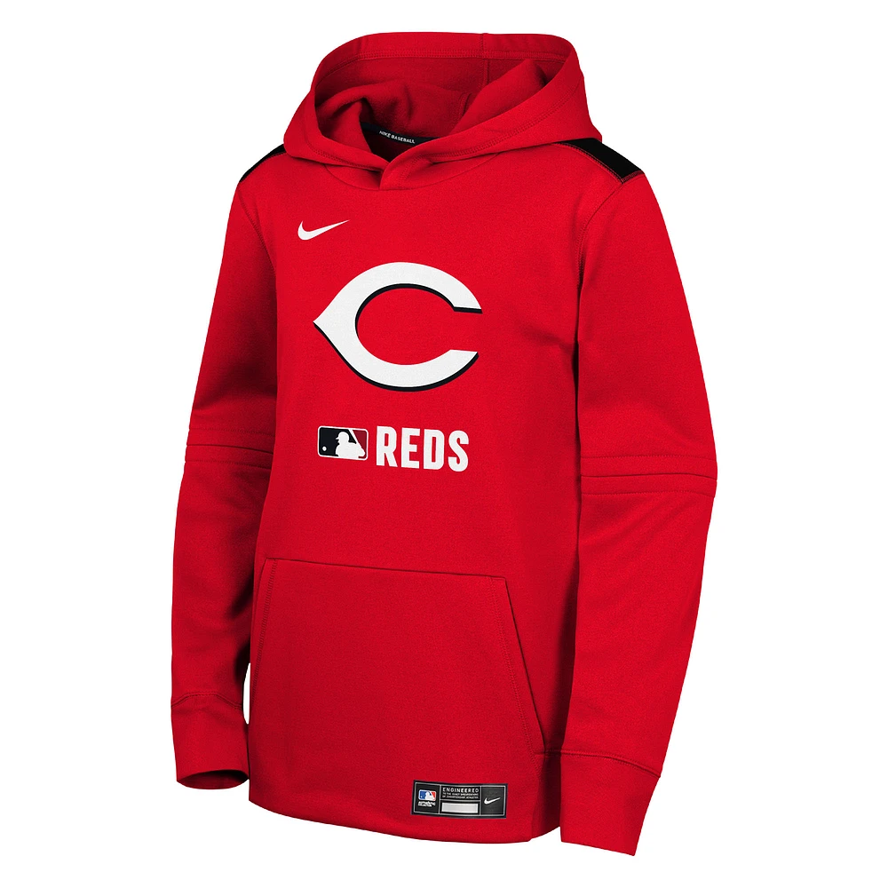 Youth Nike  Red Cincinnati Reds Authentic Collection Performance Pullover Hoodie