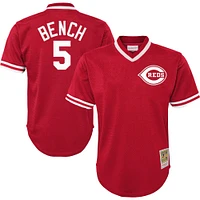 Maillot d'entraînement au bâton en maille pour jeunes Mitchell & Ness Johnny Bench, rouge, Cincinnati Reds, collection Cooperstown