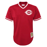 Maillot d'entraînement au bâton en maille pour jeunes Mitchell & Ness Johnny Bench, rouge, Cincinnati Reds, collection Cooperstown