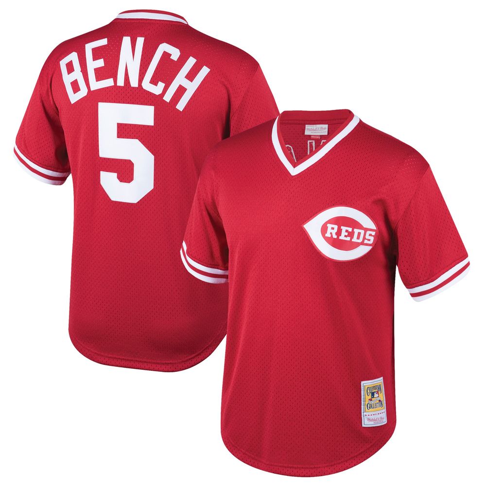 Youth Mitchell & Ness Johnny Bench Red Cincinnati Reds Cooperstown  Collection Mesh Batting Practice Jersey