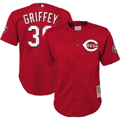 Maillot d'entraînement au bâton en maille pour jeunes Mitchell & Ness Ken Griffey Jr. Red Cincinnati Reds Cooperstown Collection