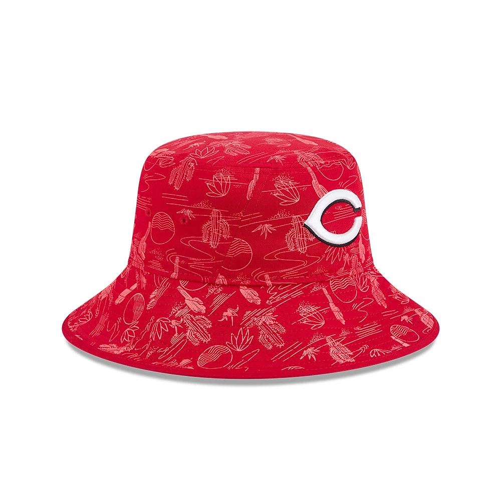 Youth New Era  Red Cincinnati Reds 2025 Spring Training All Over Print Bucket Hat