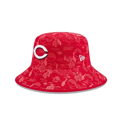Youth New Era  Red Cincinnati Reds 2025 Spring Training All Over Print Bucket Hat