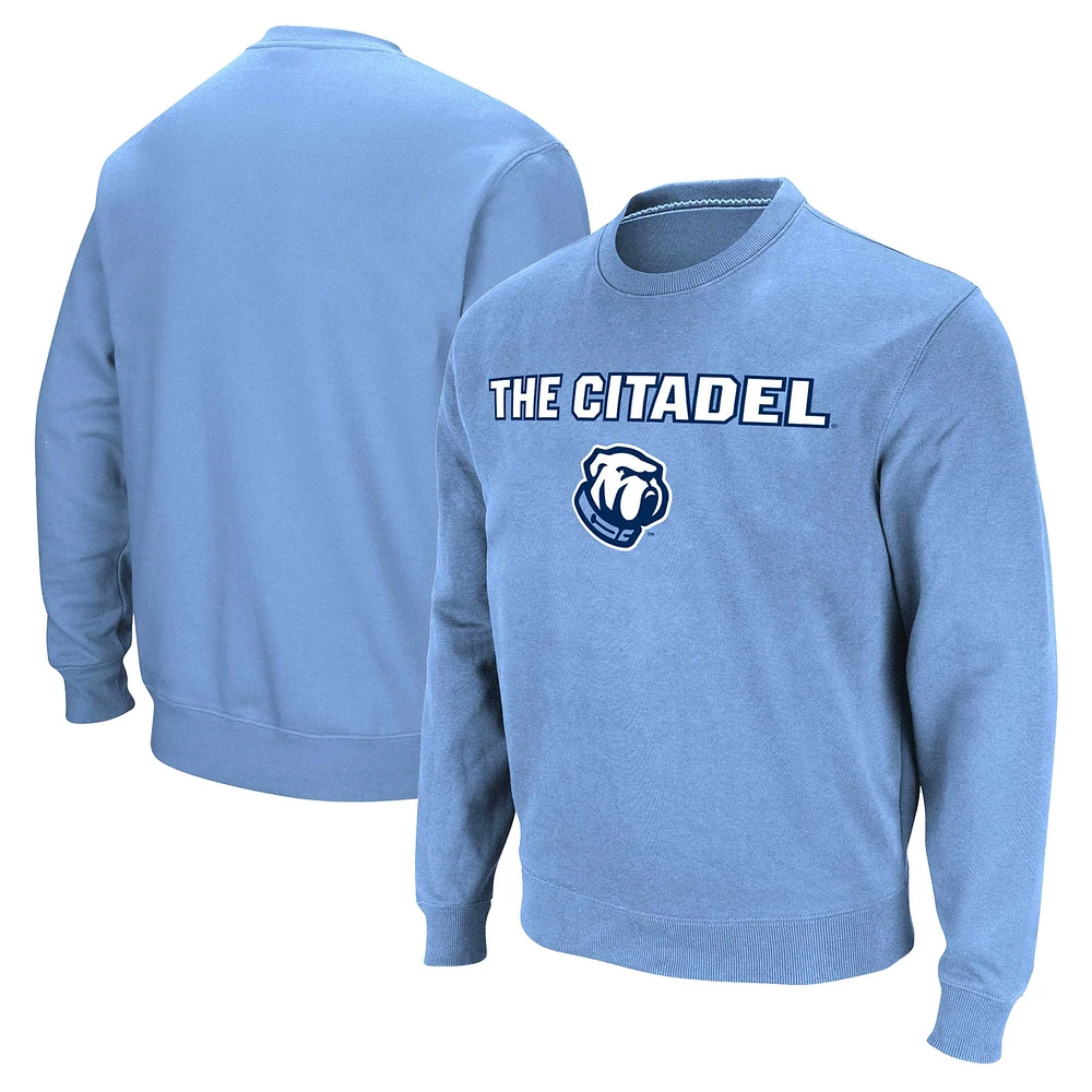 Men's Colosseum Light Blue Citadel Bulldogs Arch & Logo Pullover Sweatshirt