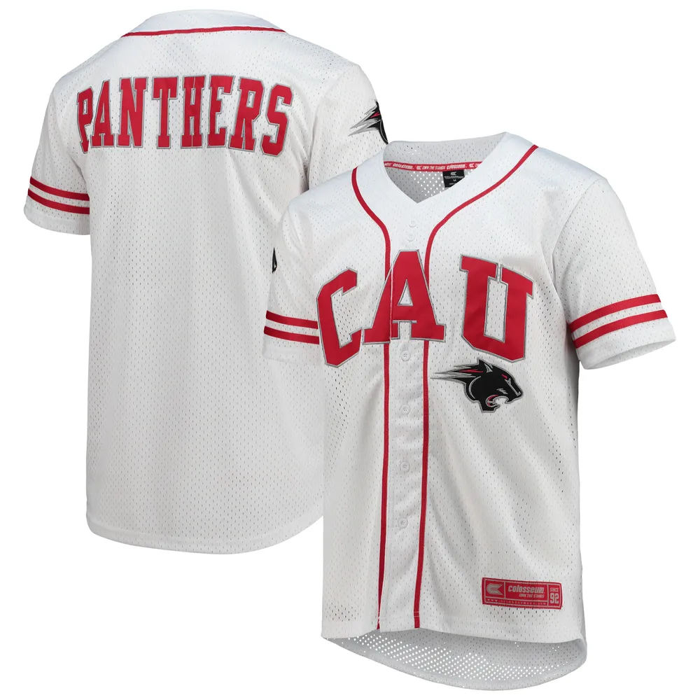Maillot de baseball boutonné en maille Free Spirited des Panthers l'Université d'Atlanta Clark Colosseum blanc pour hommes