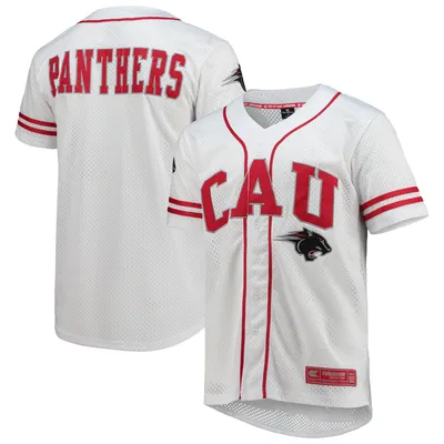 Maillot de baseball boutonné en maille Free Spirited des Panthers l'Université d'Atlanta Clark Colosseum blanc pour hommes
