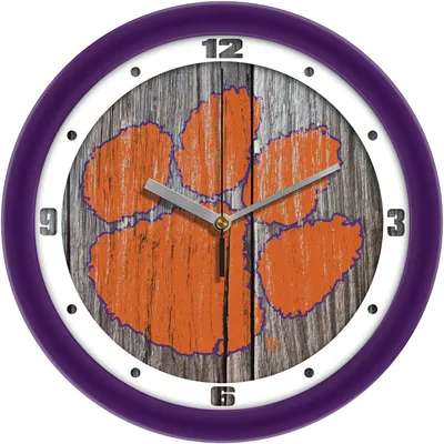 Clemson Tigers 11.5'' Suntime Premium Glass Face Weathered Wood Wall Clock
