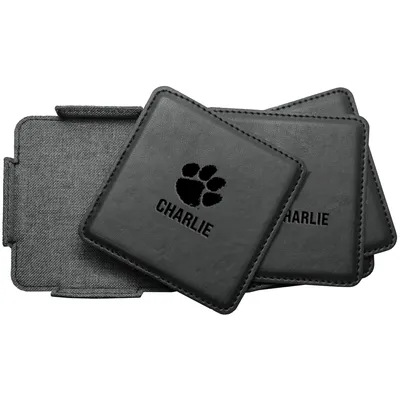 Clemson Tigers 4-Pack Personalized Leather Coaster Set