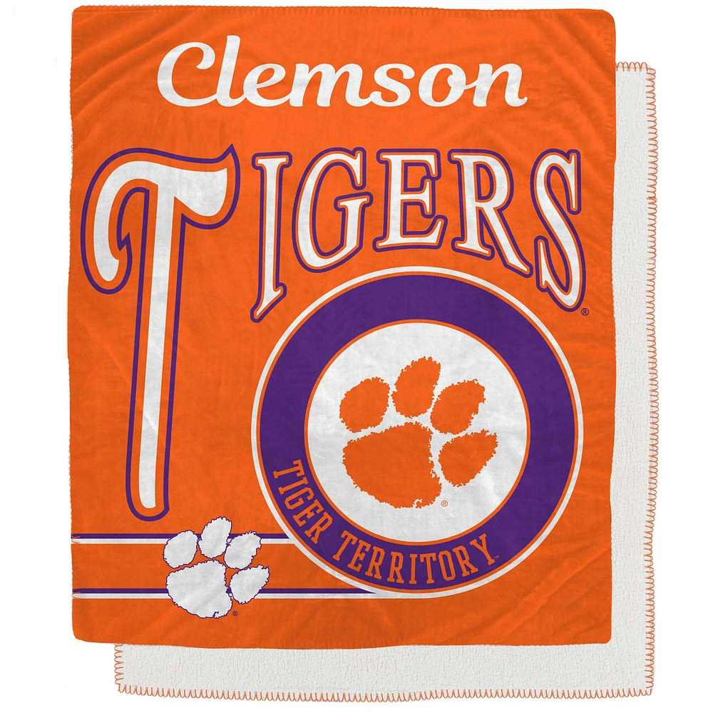 Clemson Tigers 50" x 60" Retro Emblem Flannel Fleece Sherpa Blanket