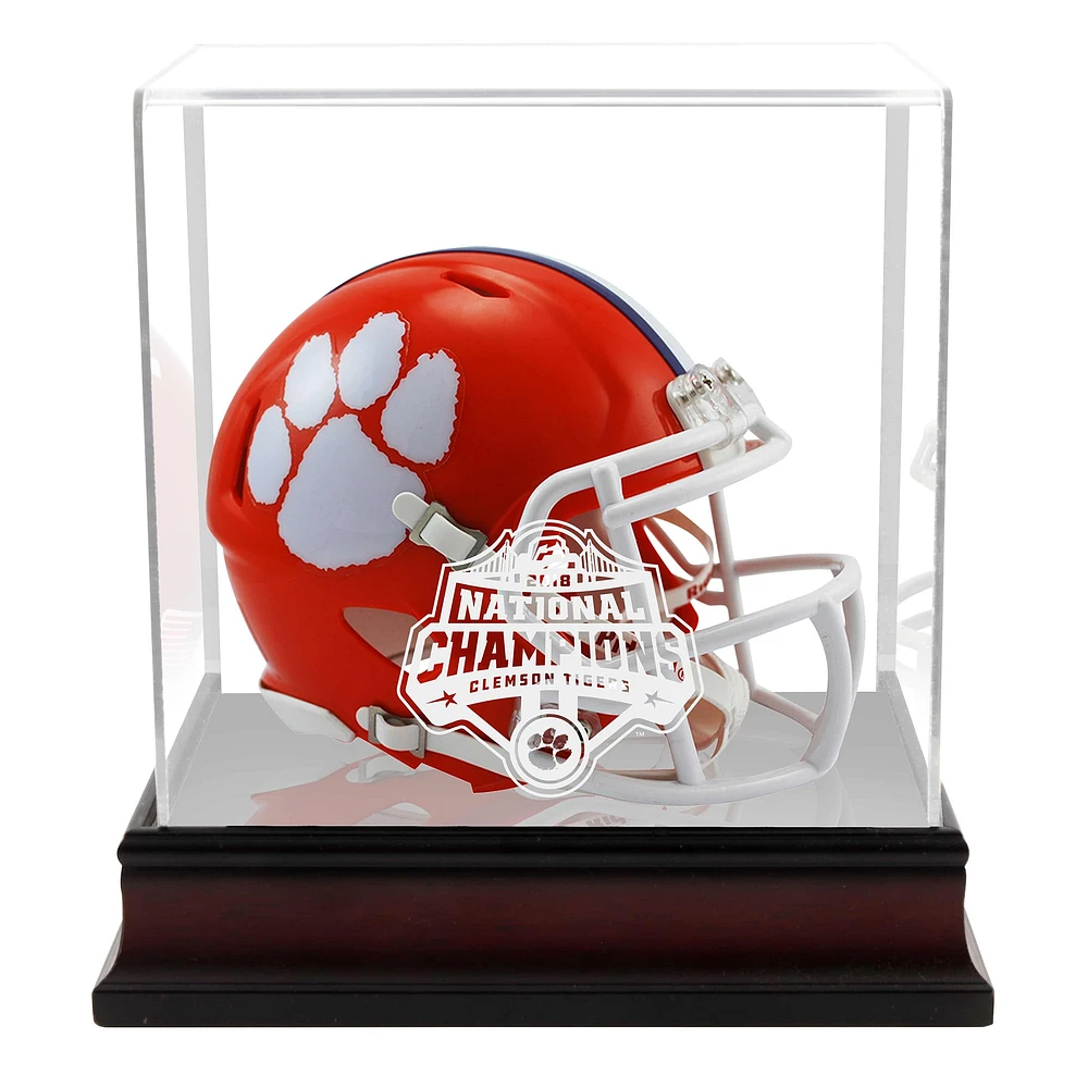 Clemson Tigers College Football Playoff 2018 National Champions Logo Mahogany Mini Helmet Display Case