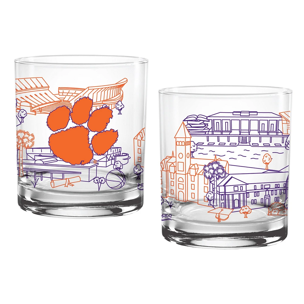 Clemson Tigers Two-Pack 14oz. Campus Line Art Glass