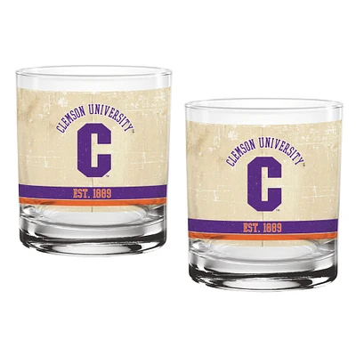 Clemson Tigers Two-Pack 14oz. Tan Vintage Glass Set