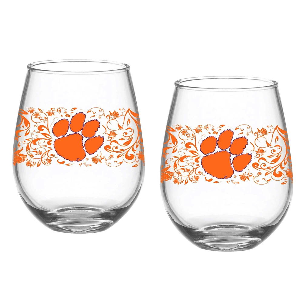 Clemson Tigers paquet de deux 15oz. Ensemble de verres floraux sans pied