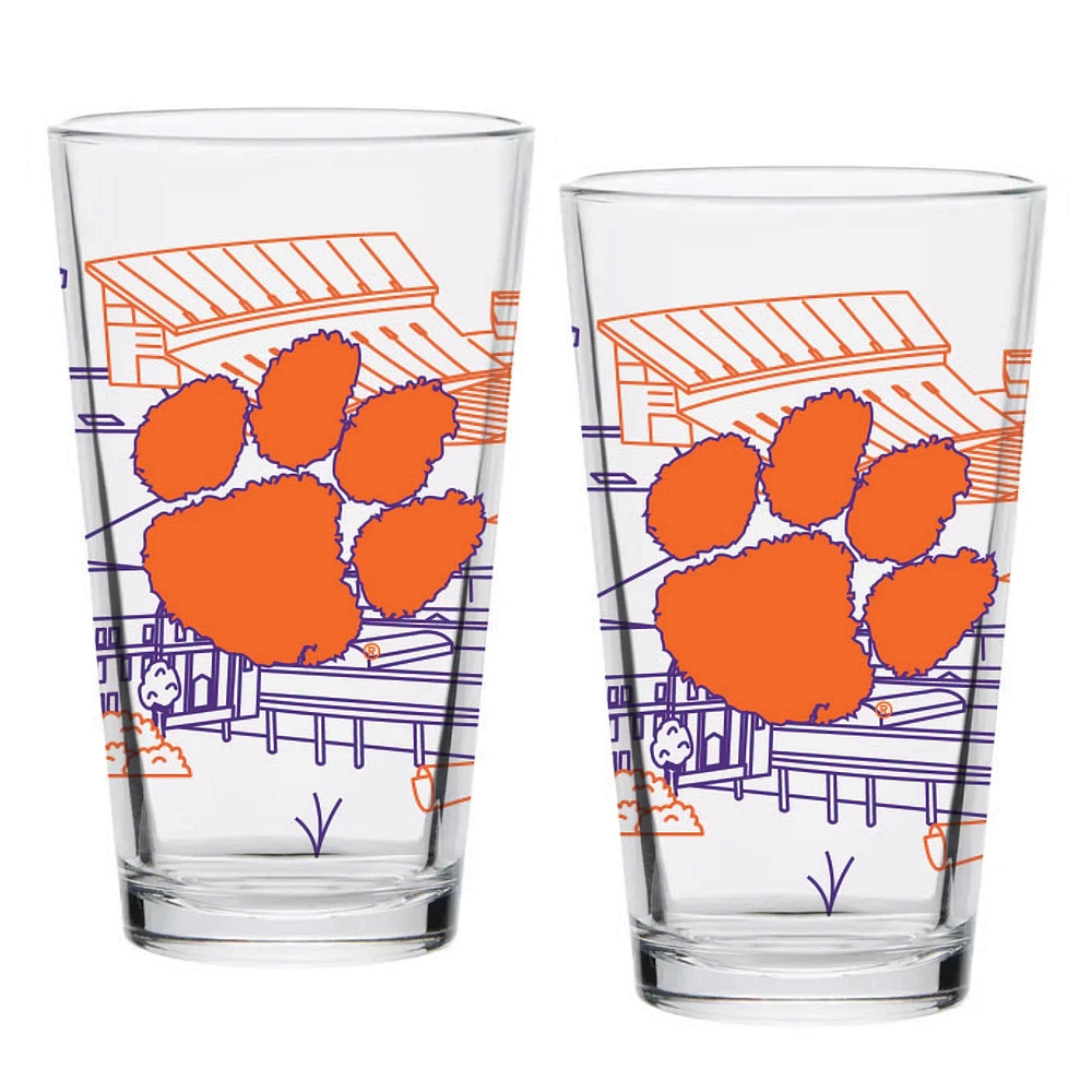 Clemson Tigers Two-Pack 16oz. Campus Line Art Pint Glass Set