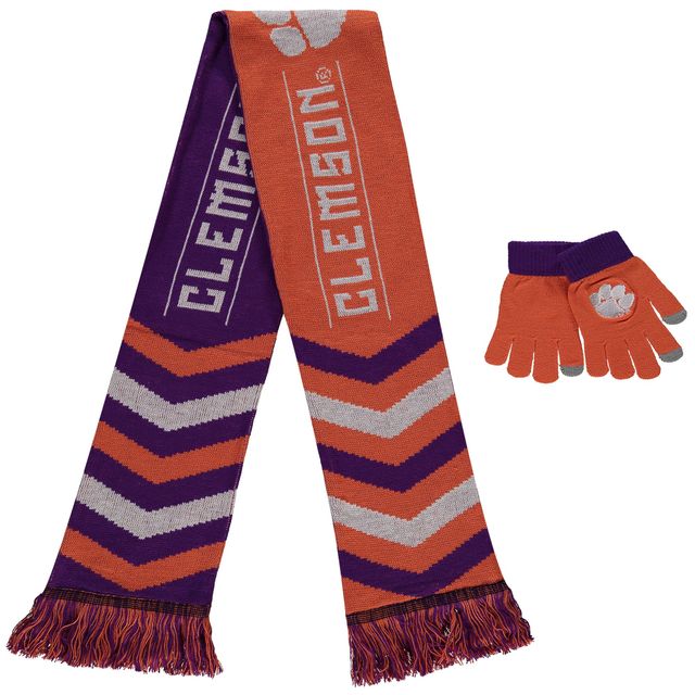 FOCO Orange Clemson Tigers Ensemble de gants et écharpe