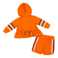 Ensemble sweat à capuche et short fermeture éclair pleine longueur Clemson Tigers pour bébés filles Colosseum orange