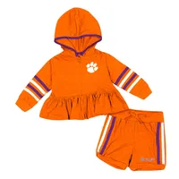 Ensemble sweat à capuche et short fermeture éclair pleine longueur Clemson Tigers pour bébés filles Colosseum orange