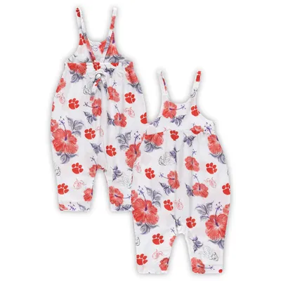 Clemson Tigers Wes & Willy Girls Infant Floral Overall Romper - White