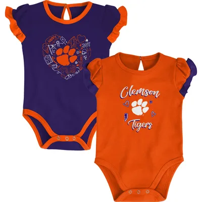 Clemson Tigers Girls Newborn & Infant Too Much Love Two-Piece Bodysuit Set - Orange/Purple