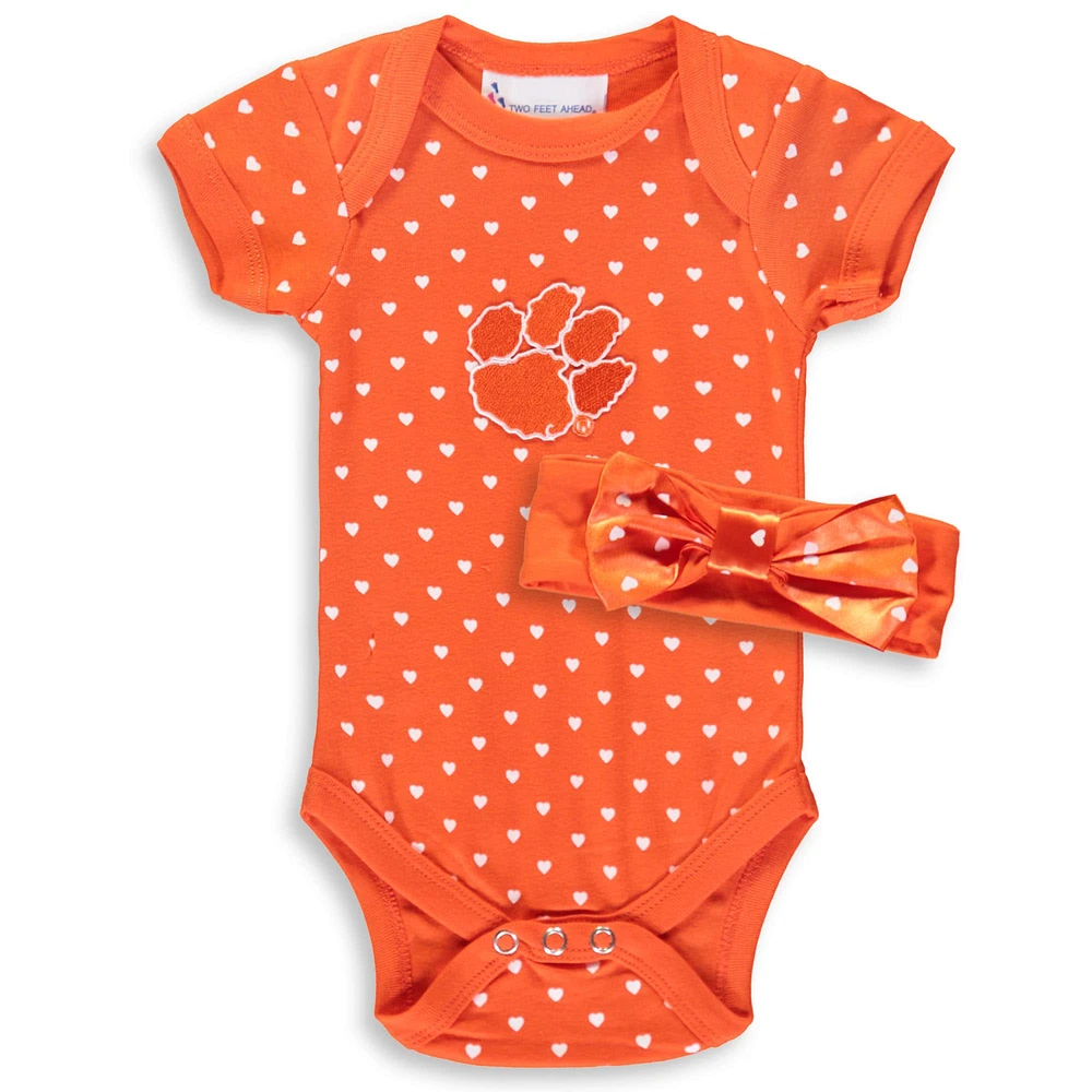 Ensemble body et bandeau orange Clemson Tigers Hearts pour nouveau-nés nourrissons