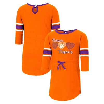 Clemson Tigers Colosseum Girls Toddler Poppin Sleeve Stripe Dress - Heathered Orange