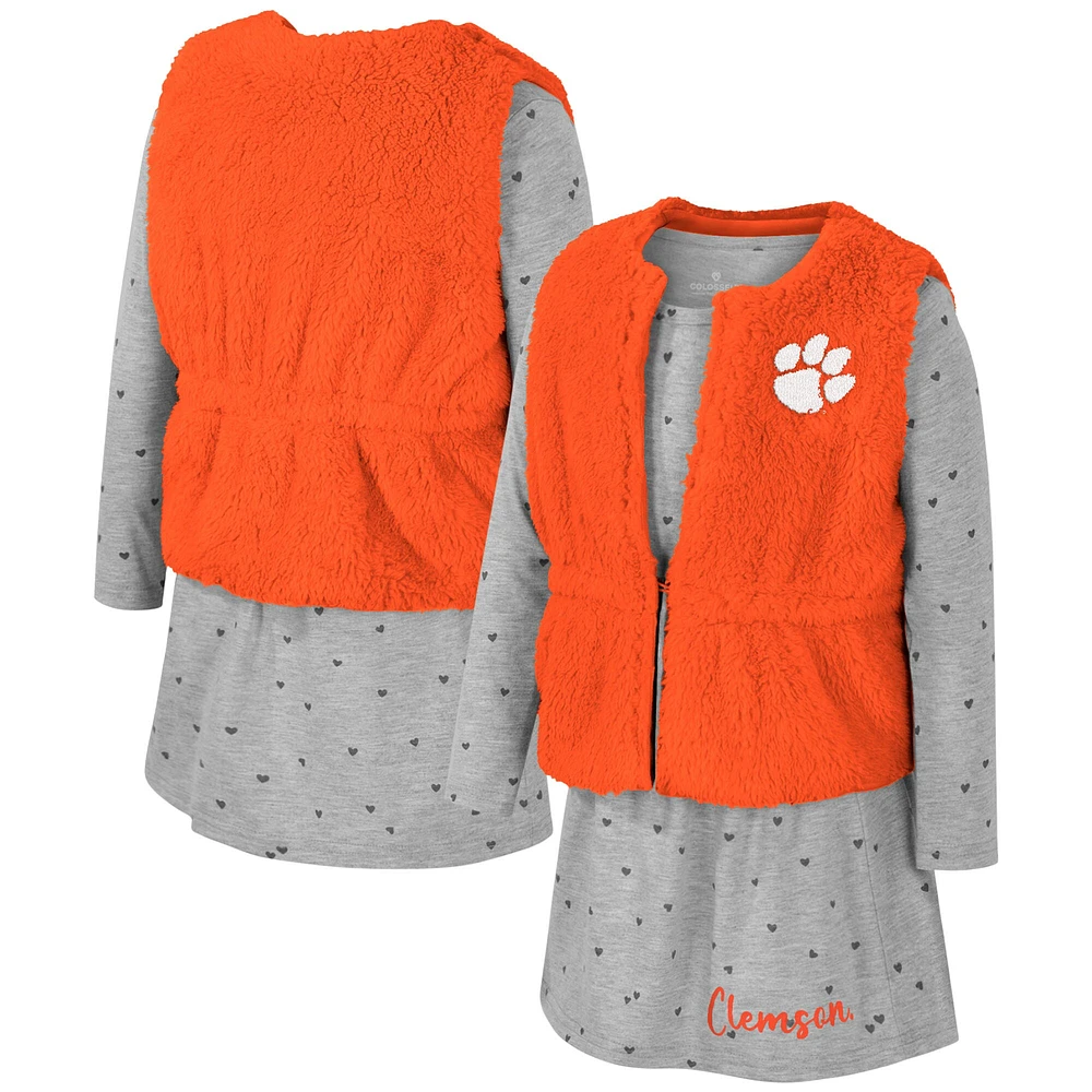 Ensemble gilet et robe Colosseum Orange Clemson Tigers Meowing pour filles