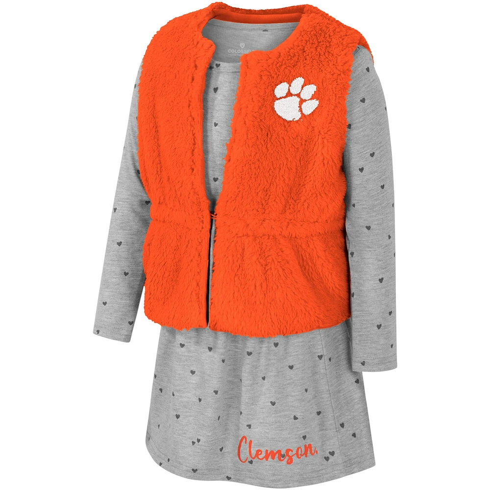 Ensemble gilet et robe Colosseum Orange Clemson Tigers Meowing pour filles