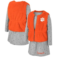 Ensemble gilet et robe Colosseum Orange Clemson Tigers Meowing pour filles